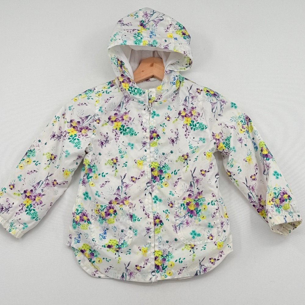 Pumpkin Patch Floral Windbreaker Girls 4 White Purple Hooded Jacket Cottagecore